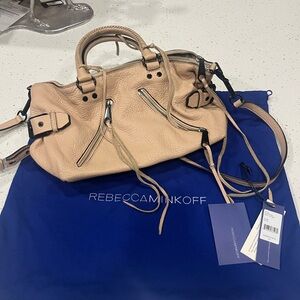 Rebecca Minkoff Moto Leather Satchel in “Latte”